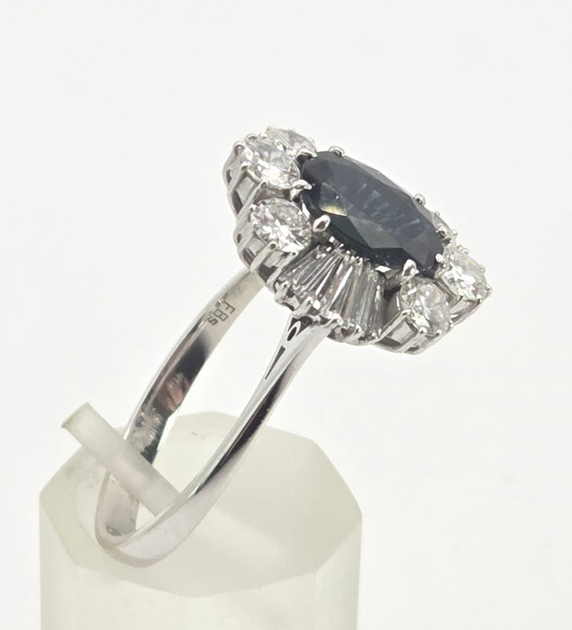 2898: Vintage 18ct White Gold Natural Diamonds (2.1ct) Sapphire Diana Style Cluster Ring