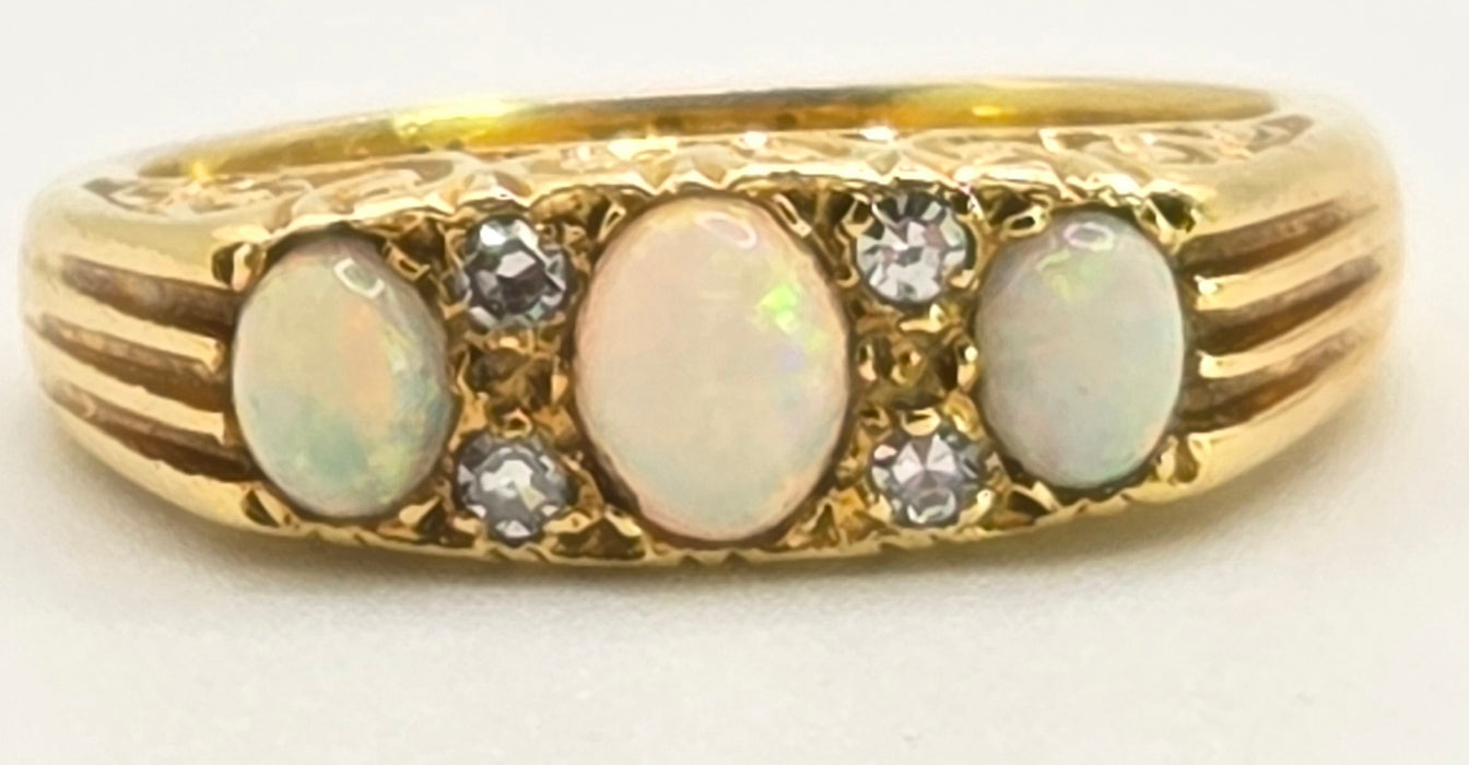 2969 Vintage: 18ct Yellow Gold Opal & Diamond Trilogy Ring — From 1968