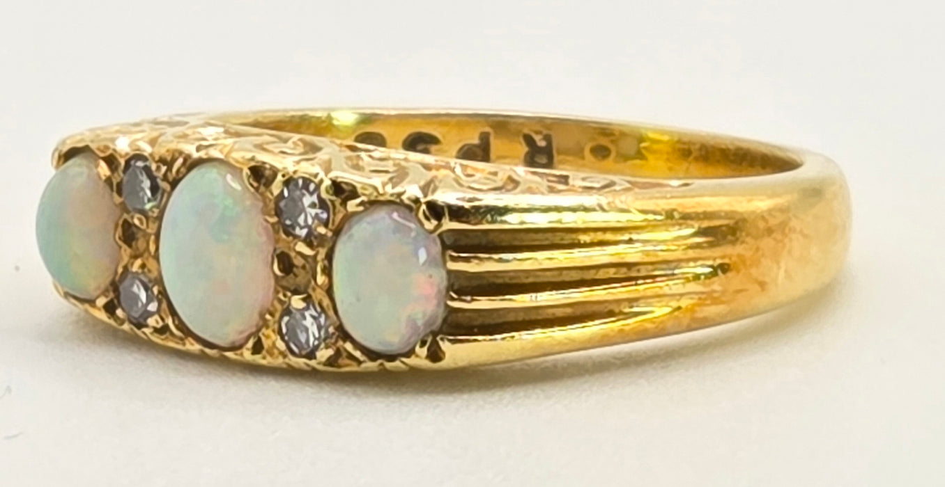 2969 Vintage: 18ct Yellow Gold Opal & Diamond Trilogy Ring — From 1968