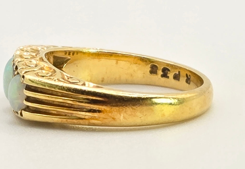 2969 Vintage: 18ct Yellow Gold Opal & Diamond Trilogy Ring — From 1968