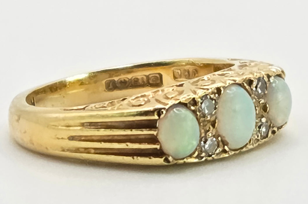 2969 Vintage: 18ct Yellow Gold Opal & Diamond Trilogy Ring — From 1968