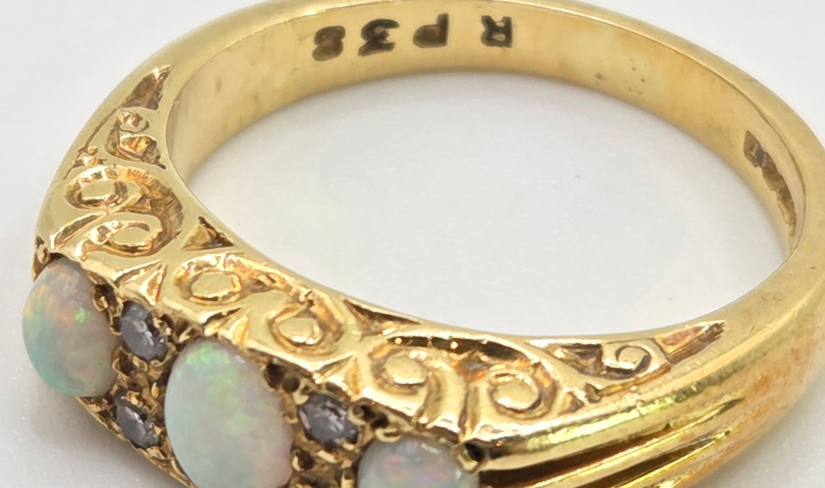 2969 Vintage: 18ct Yellow Gold Opal & Diamond Trilogy Ring — From 1968