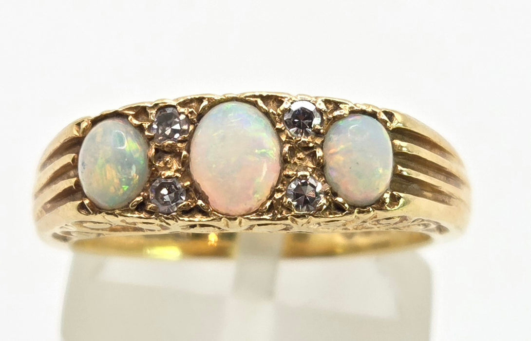 2969 Vintage: 18ct Yellow Gold Opal & Diamond Trilogy Ring — From 1968