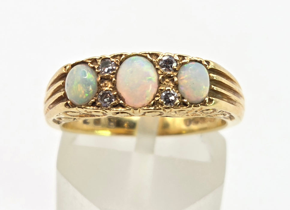 2969 Vintage: 18ct Yellow Gold Opal & Diamond Trilogy Ring — From 1968