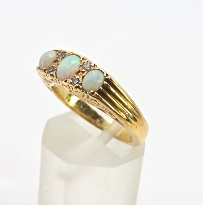 2969 Vintage: 18ct Yellow Gold Opal & Diamond Trilogy Ring — From 1968