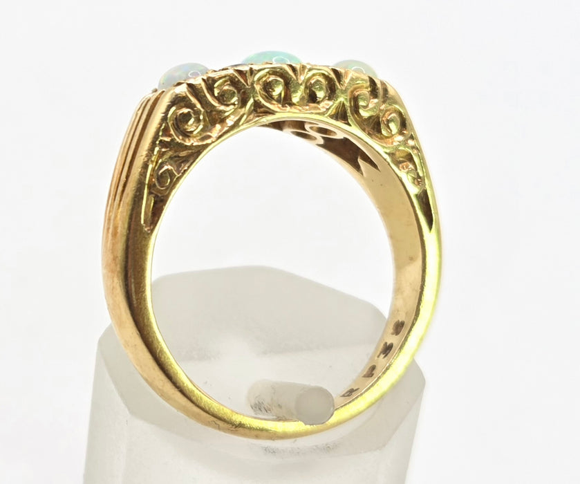 2969 Vintage: 18ct Yellow Gold Opal & Diamond Trilogy Ring — From 1968