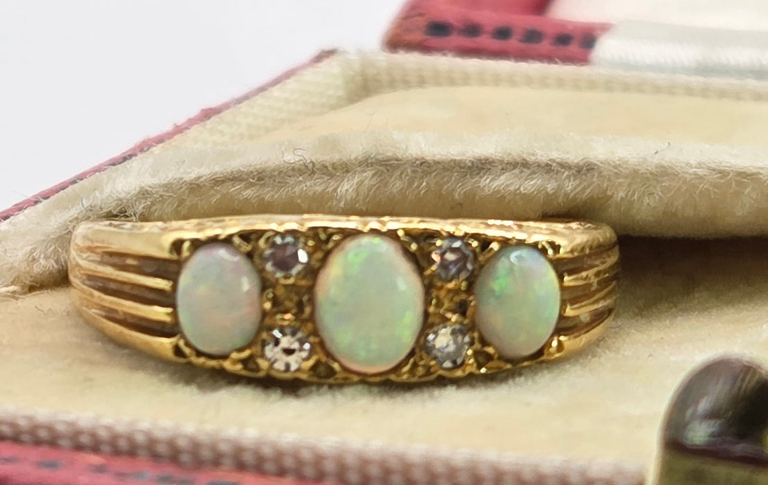 2969 Vintage: 18ct Yellow Gold Opal & Diamond Trilogy Ring — From 1968