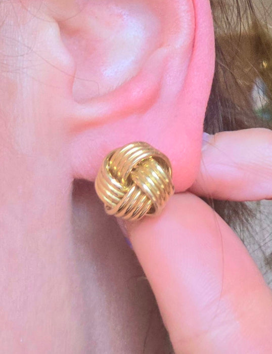 2636: Vintage, Classic 18ct Gold Woven Lovers Knot Stud Earrings- Pristine