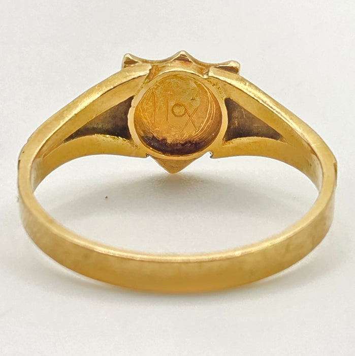 2668: Antique 18ct Gold Diamonds Seed Pearl "In Memory of " Ring- From 1865