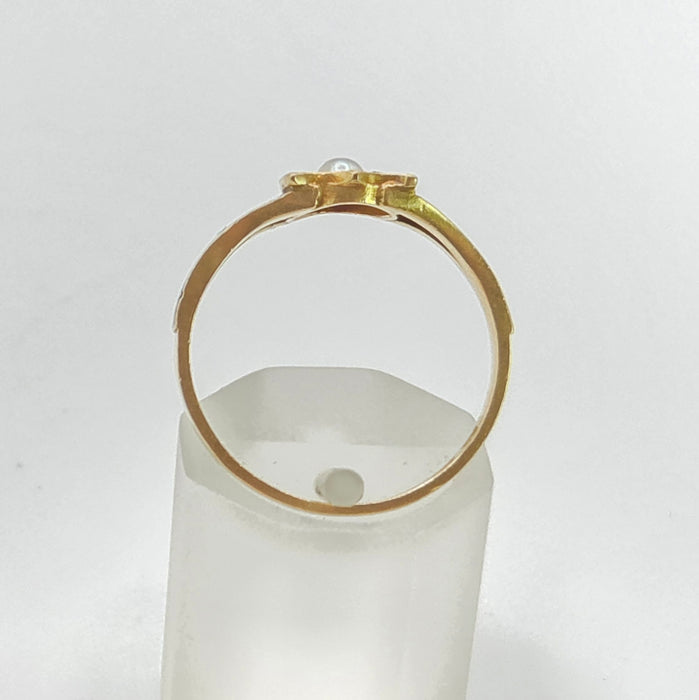 2668: Antique 18ct Gold Diamonds Seed Pearl "In Memory of " Ring- From 1865