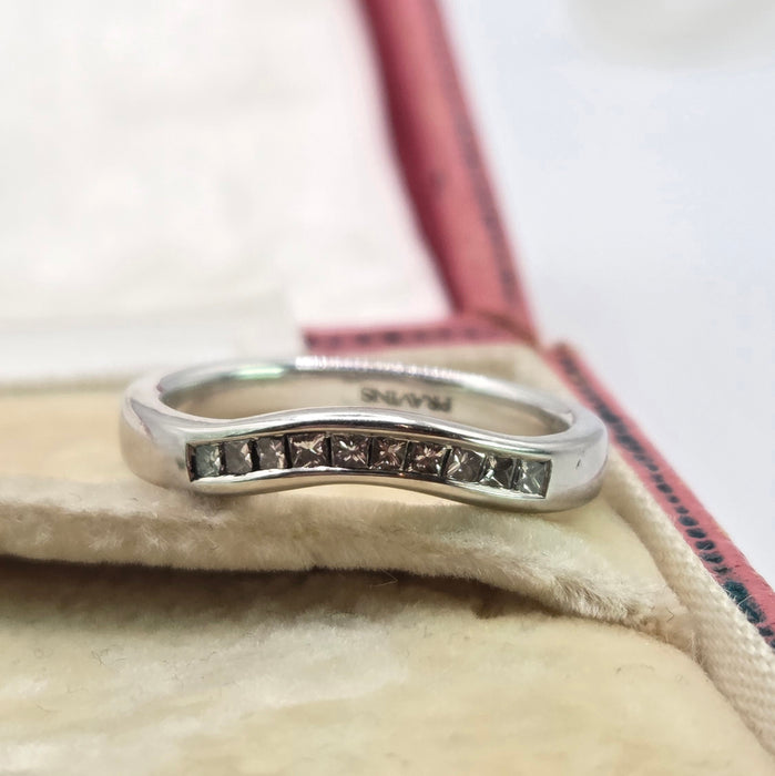 2673: Vintage Platinum Natural Diamonds Wishbone Dress/Stacker Ring