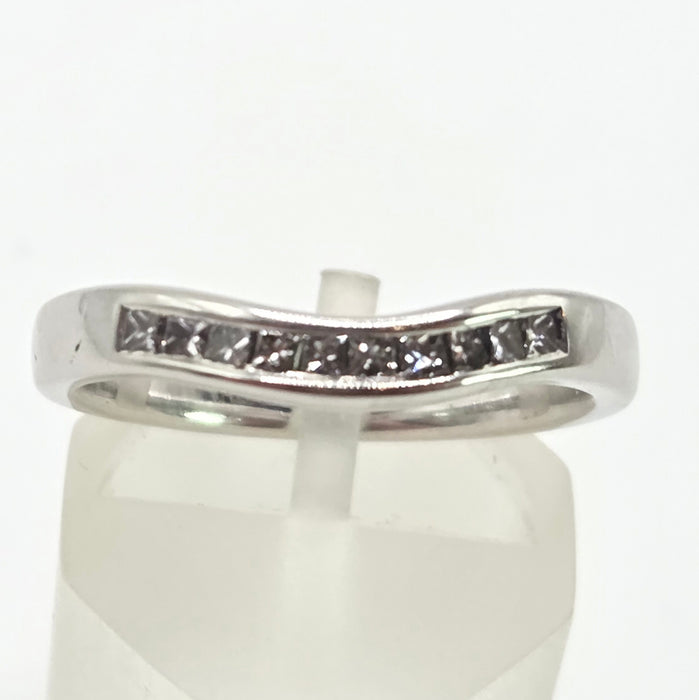 2673: Vintage Platinum Natural Diamonds Wishbone Dress/Stacker Ring