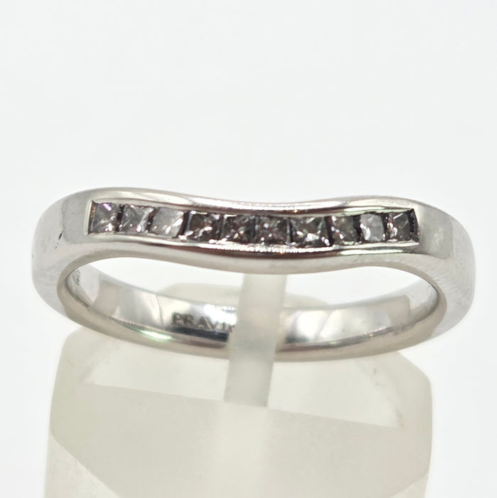 2673: Vintage Platinum Natural Diamonds Wishbone Dress/Stacker Ring