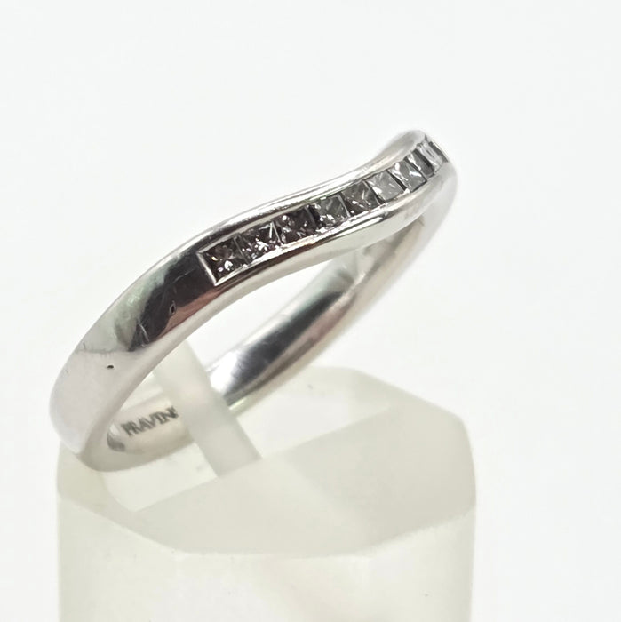 2673: Vintage Platinum Natural Diamonds Wishbone Dress/Stacker Ring