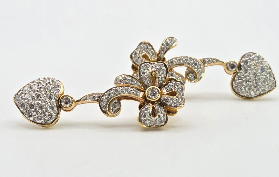 2677: Vintage 18ct Gold Diamonds Encrusted Heart Shaped Drop/Dangle Earrings