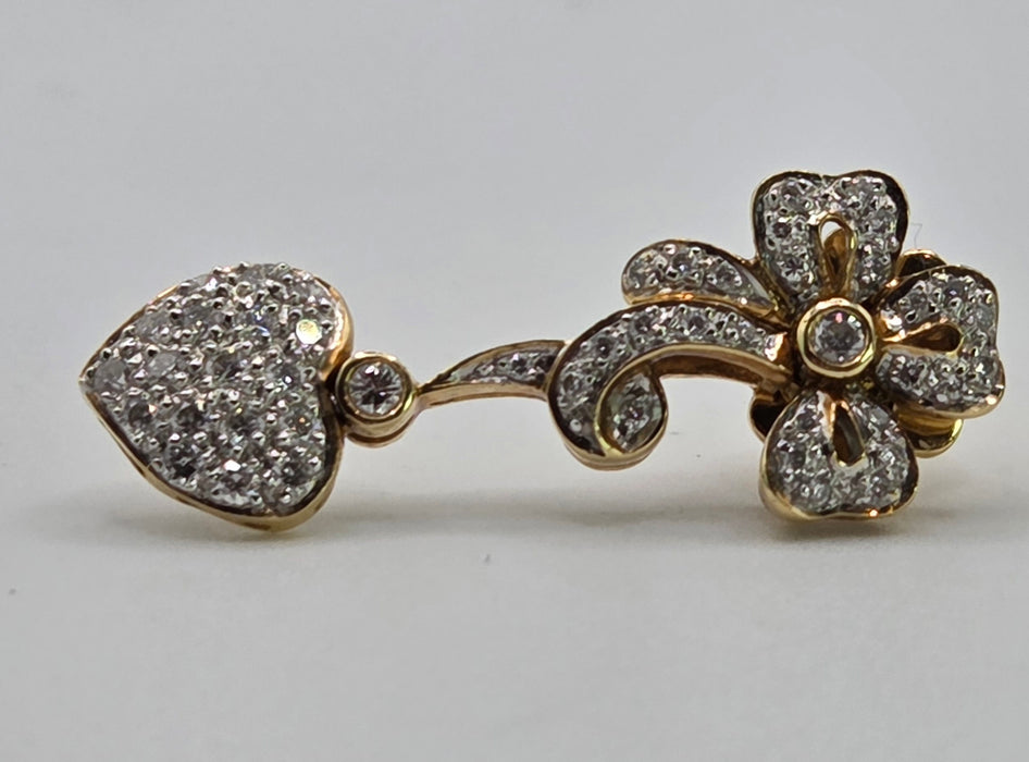 2677: Vintage 18ct Gold Diamonds Encrusted Heart Shaped Drop/Dangle Earrings