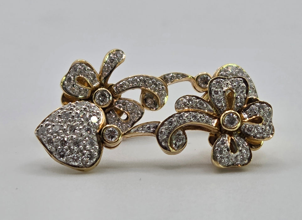 2677: Vintage 18ct Gold Diamonds Encrusted Heart Shaped Drop/Dangle Earrings