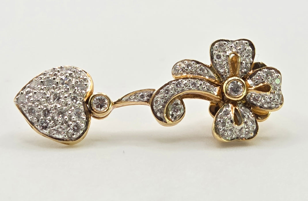 2677: Vintage 18ct Gold Diamonds Encrusted Heart Shaped Drop/Dangle Earrings