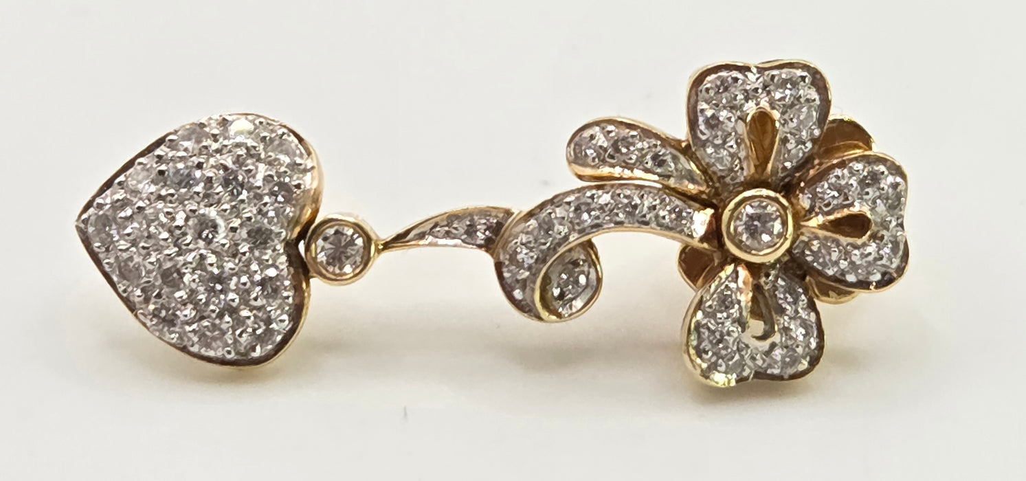 2677: Vintage 18ct Gold Diamonds Encrusted Heart Shaped Drop/Dangle Earrings