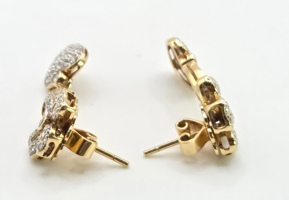 2677: Vintage 18ct Gold Diamonds Encrusted Heart Shaped Drop/Dangle Earrings