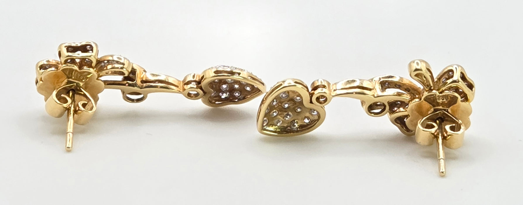 2677: Vintage 18ct Gold Diamonds Encrusted Heart Shaped Drop/Dangle Earrings