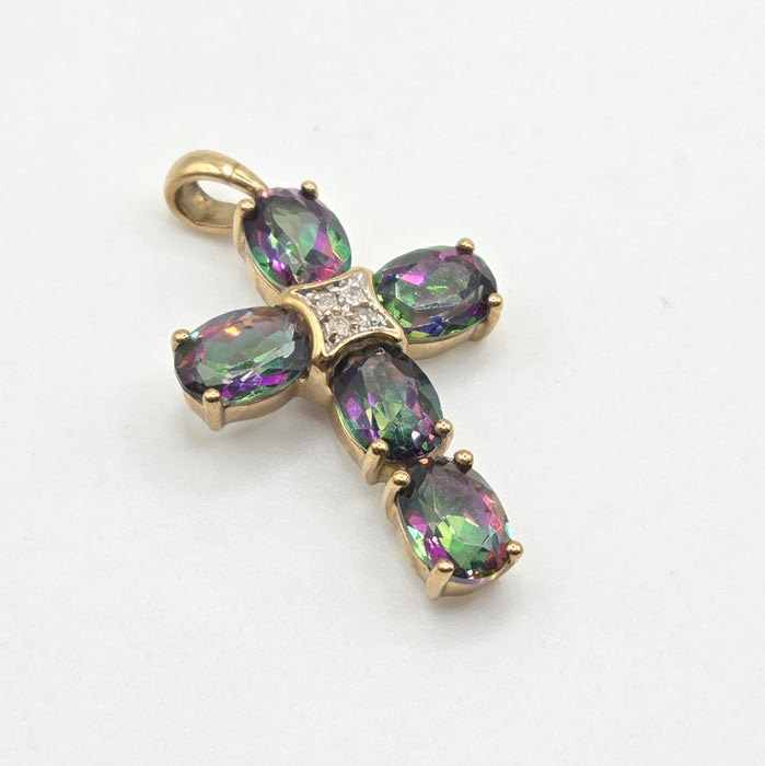 2808: Vintage & Rare Caribbean Topaz Natural diamonds Cross Pendant