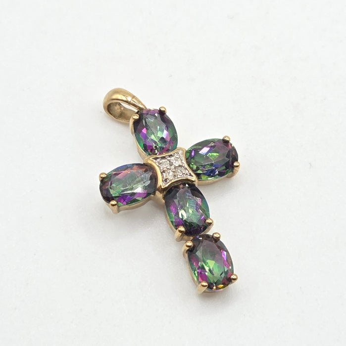 2808: Vintage & Rare Caribbean Topaz Natural diamonds Cross Pendant