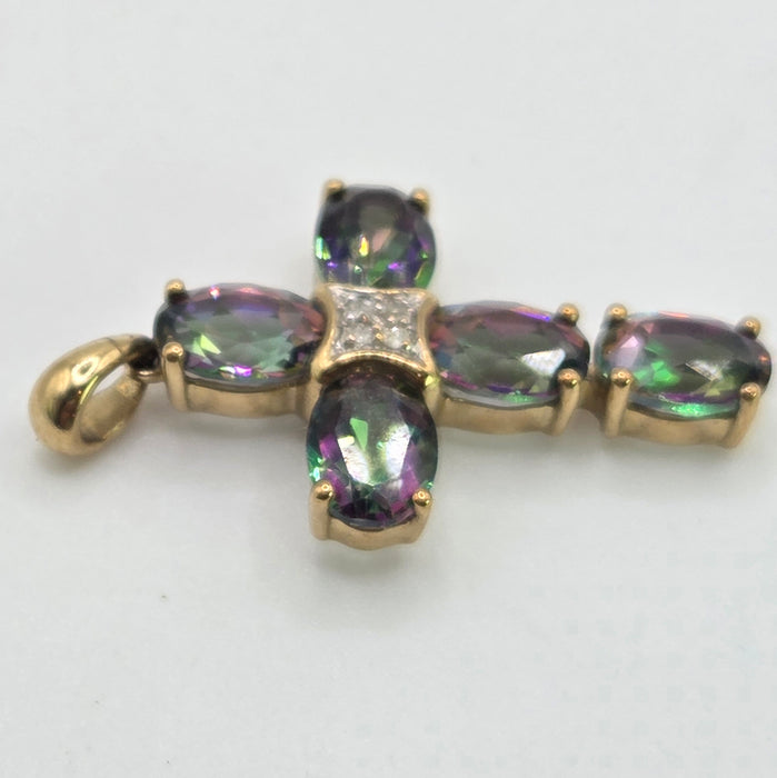 2808: Vintage & Rare Caribbean Topaz Natural diamonds Cross Pendant