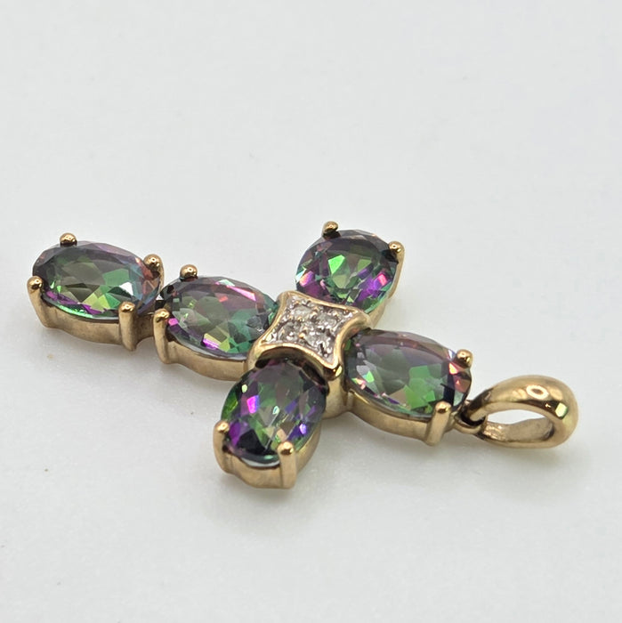 2808: Vintage & Rare Caribbean Topaz Natural diamonds Cross Pendant