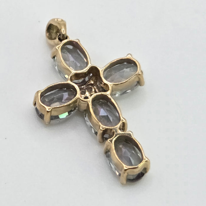 2808: Vintage & Rare Caribbean Topaz Natural diamonds Cross Pendant