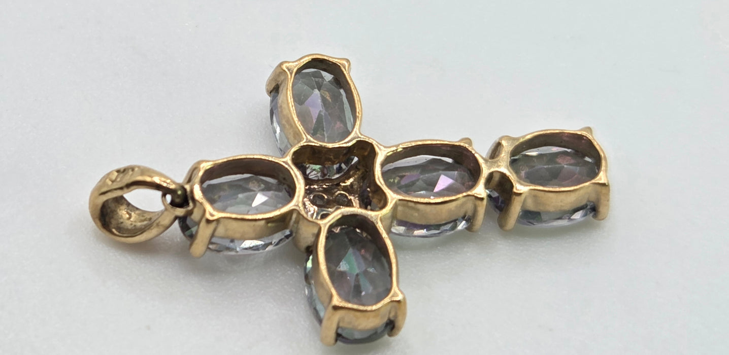 2808: Vintage & Rare Caribbean Topaz Natural diamonds Cross Pendant