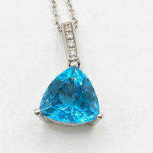 Load image into Gallery viewer, 2977: Vintage &amp; Heavy 18ct White Gold Swiss Blue Topaz 5  Diamonds Pendant
