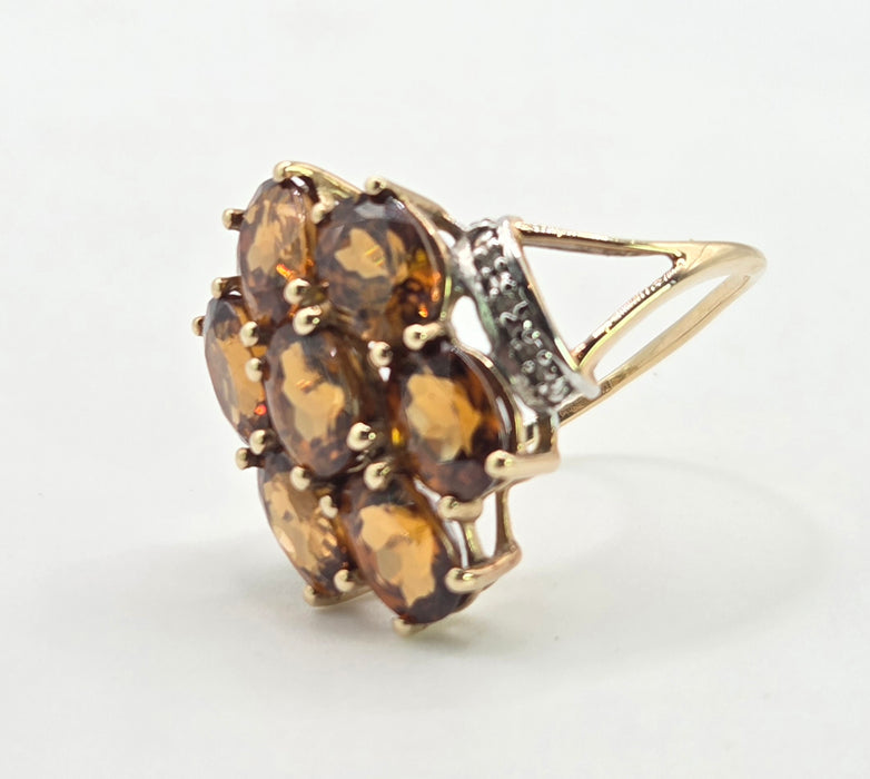 2981: Vintage Statement Orange Topaz Natural Diamonds Cluster Ring
