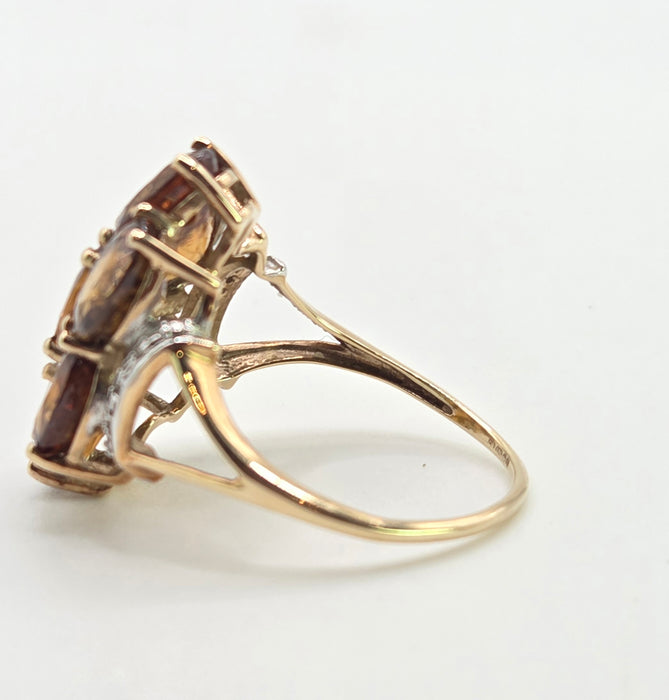2981: Vintage Statement Orange Topaz Natural Diamonds Cluster Ring