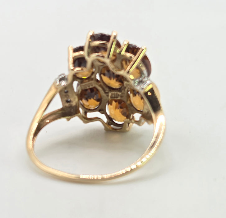 2981: Vintage Statement Orange Topaz Natural Diamonds Cluster Ring