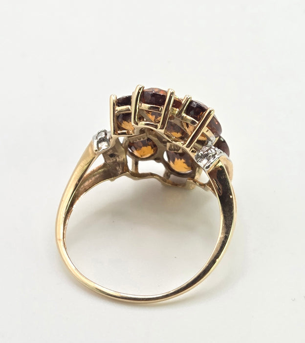2981: Vintage Statement Orange Topaz Natural Diamonds Cluster Ring