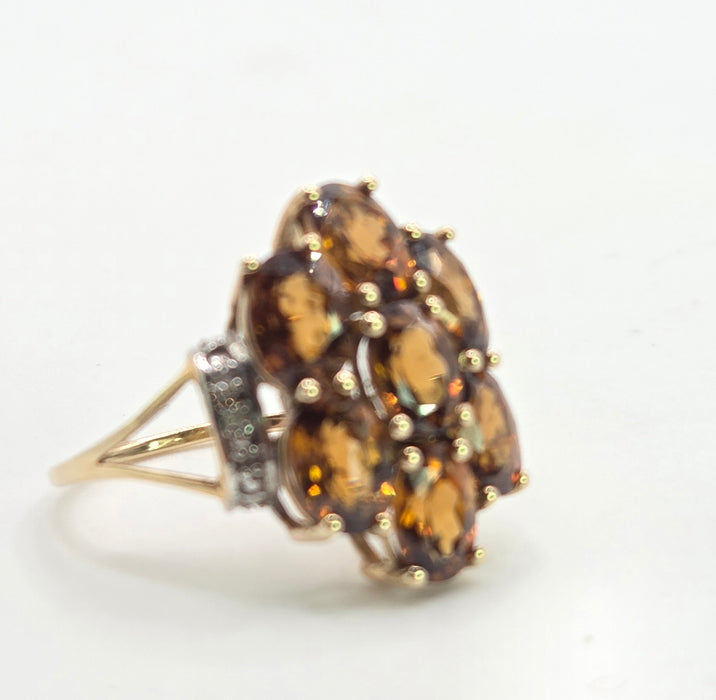2981: Vintage Statement Orange Topaz Natural Diamonds Cluster Ring