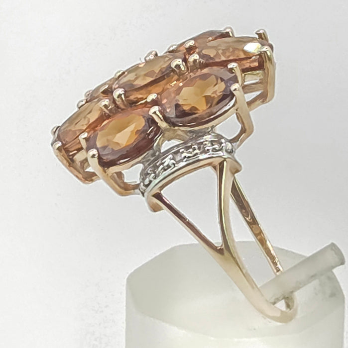 2981: Vintage Statement Orange Topaz Natural Diamonds Cluster Ring