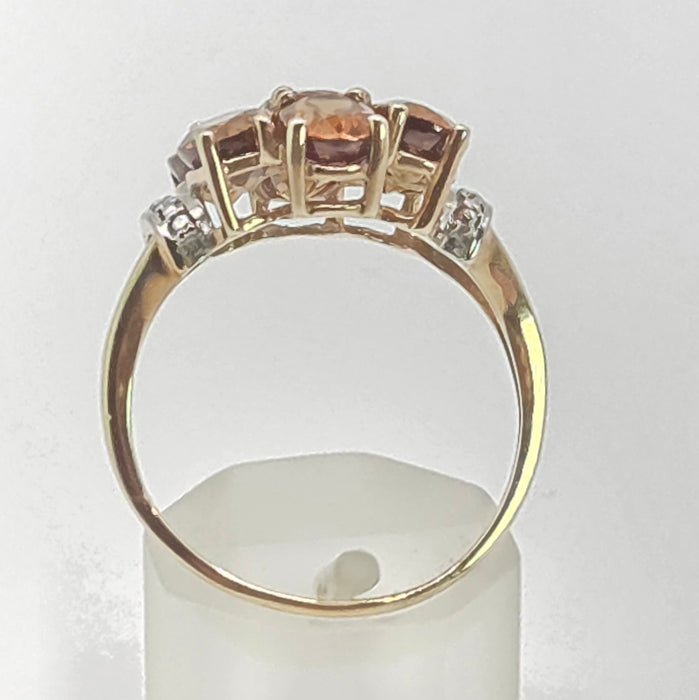 2981: Vintage Statement Orange Topaz Natural Diamonds Cluster Ring