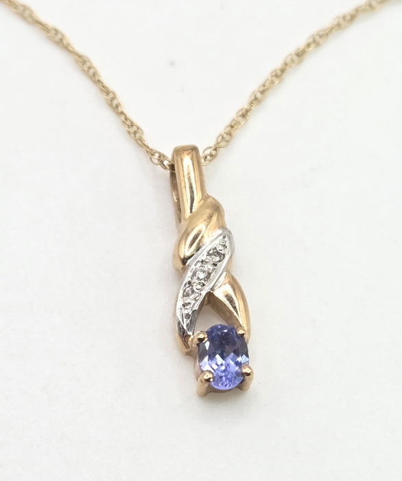 2754: Vintage 9ct Gold Tanzanite Natural Sparkling Diamonds Pendant & 9ct Chain