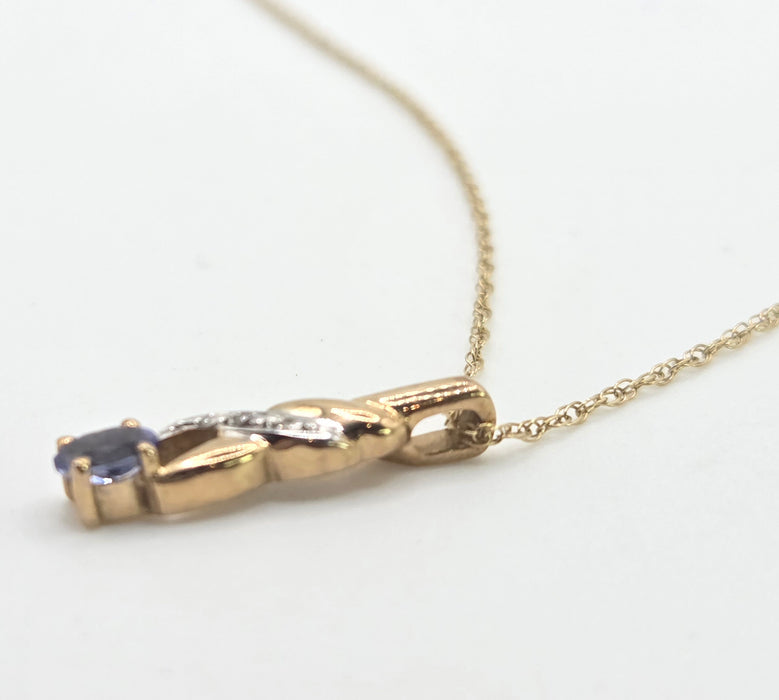 2754: Vintage 9ct Gold Tanzanite Natural Sparkling Diamonds Pendant & 9ct Chain