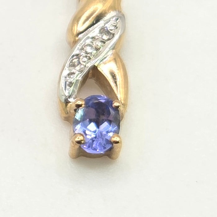 2754: Vintage 9ct Gold Tanzanite Natural Sparkling Diamonds Pendant & 9ct Chain