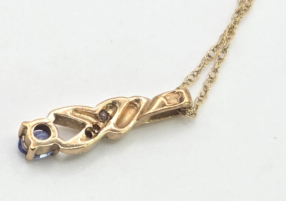 2754: Vintage 9ct Gold Tanzanite Natural Sparkling Diamonds Pendant & 9ct Chain