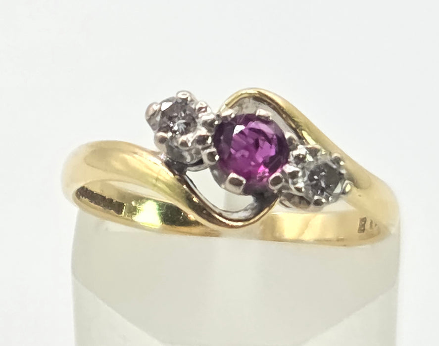 2846: Vintage 18t Gold Ruby & Natural  Diamonds Bypass Ring