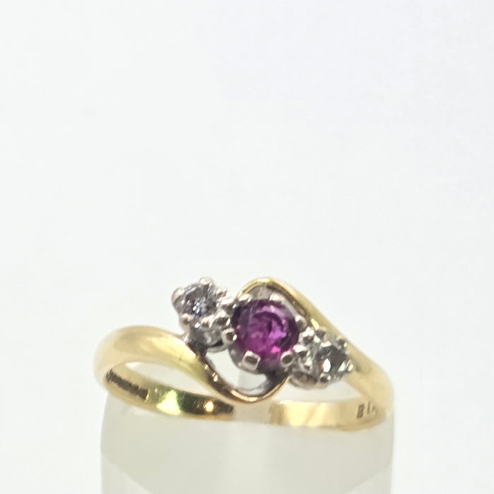 2846: Vintage 18t Gold Ruby & Natural  Diamonds Bypass Ring