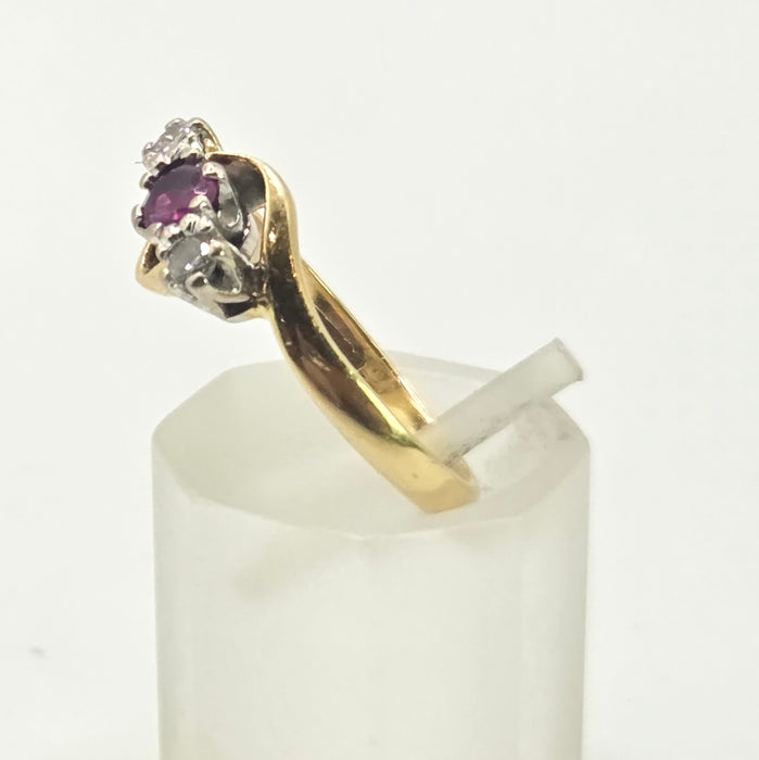 2846: Vintage 18t Gold Ruby & Natural  Diamonds Bypass Ring