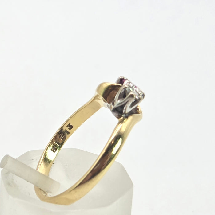 2846: Vintage 18t Gold Ruby & Natural  Diamonds Bypass Ring