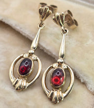Load image into Gallery viewer, 2856 : Vintage 9ct Gold Garnet Drop/Dangle Stud Earrings
