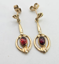Load image into Gallery viewer, 2856 : Vintage 9ct Gold Garnet Drop/Dangle Stud Earrings

