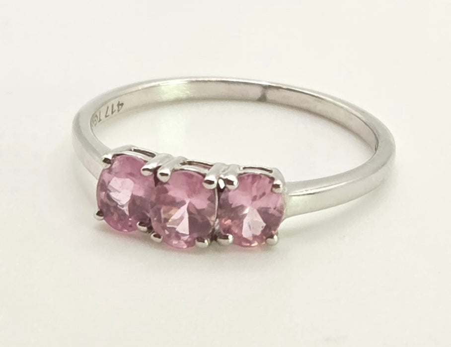 2860: Vintage 9ct White Gold Pink Sapphires Trilogy Ring